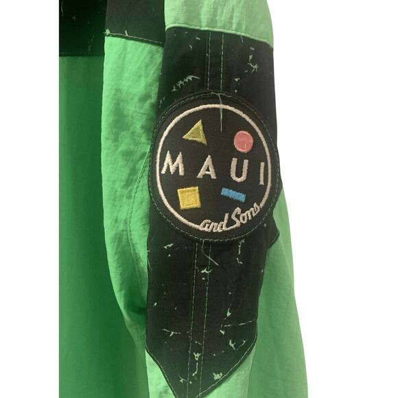 Vintage 90s Maui & Sons Large Green Windbreaker Jacket Shark Pattern - Picture 2 of 11